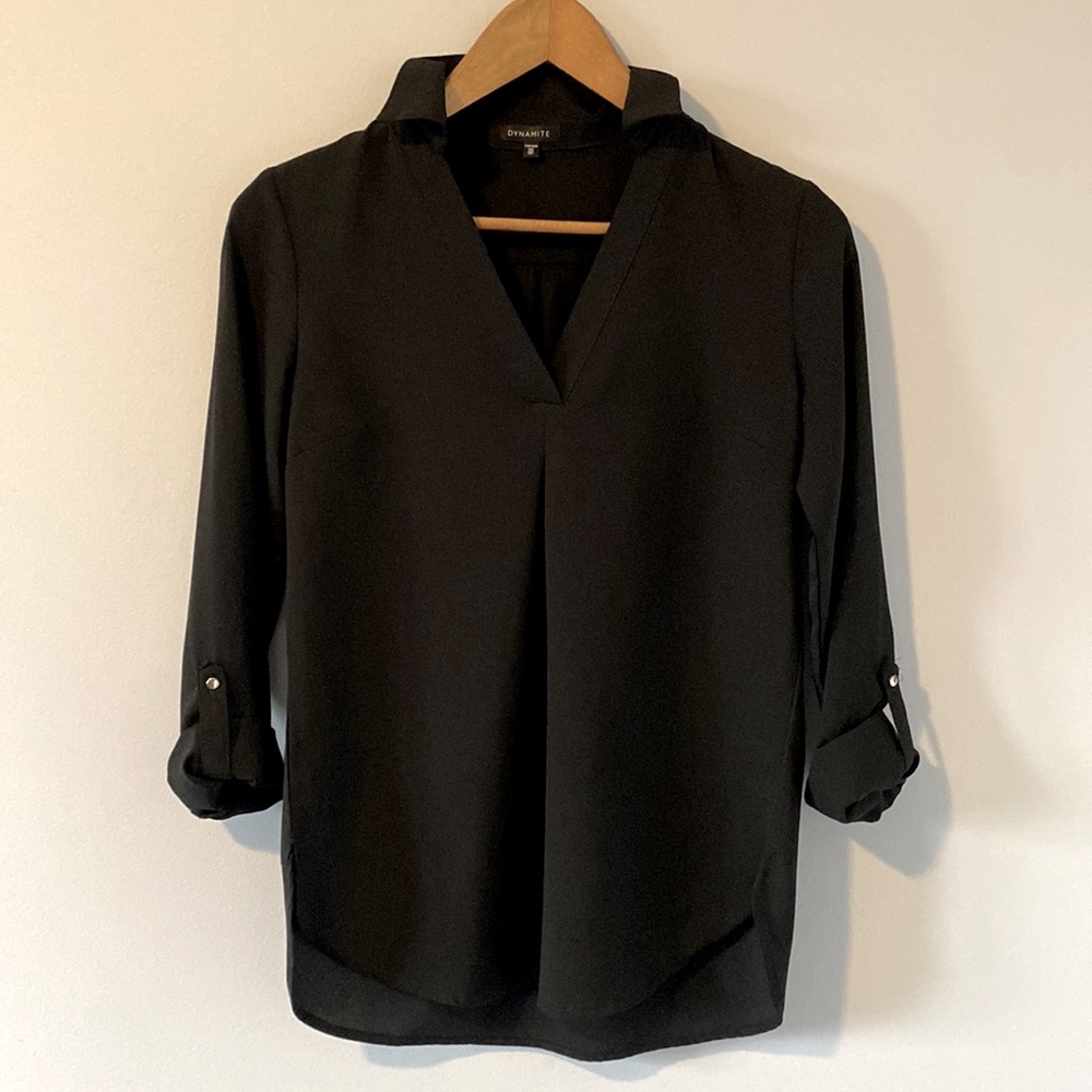 Dynamite Long Sleeve Flowy Sheer Blouse